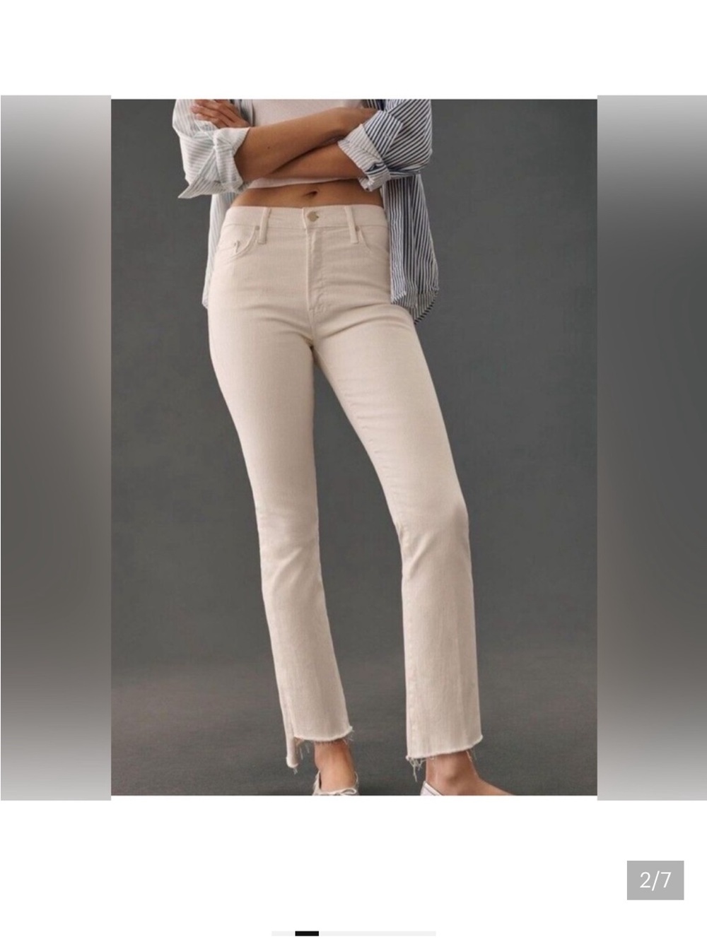 MOTHER insider crop step fray in cream puff